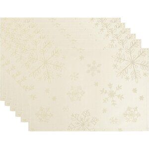 White Placemats Set of 6, Gold Snowflake Placemats for Dining Room Kitchen Party
